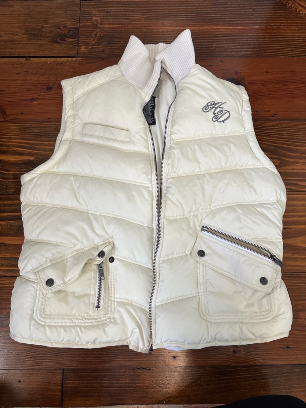 Harley-Davidson Ivory Quilted Puffer Vest with Script Logo